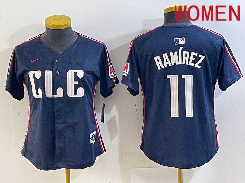 Women Cleveland Indians 11 Ramirez Blue City Edition Nike 2024 MLB Jersey style 1